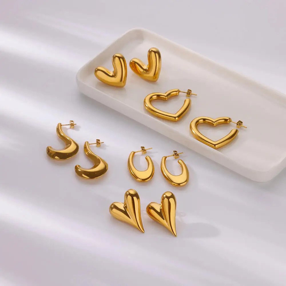 Stainless Steel Heart-shaped Earrings For Women Gold Color Love Heart Earring Christmas Couple Jewelry Aesthetic Accessories