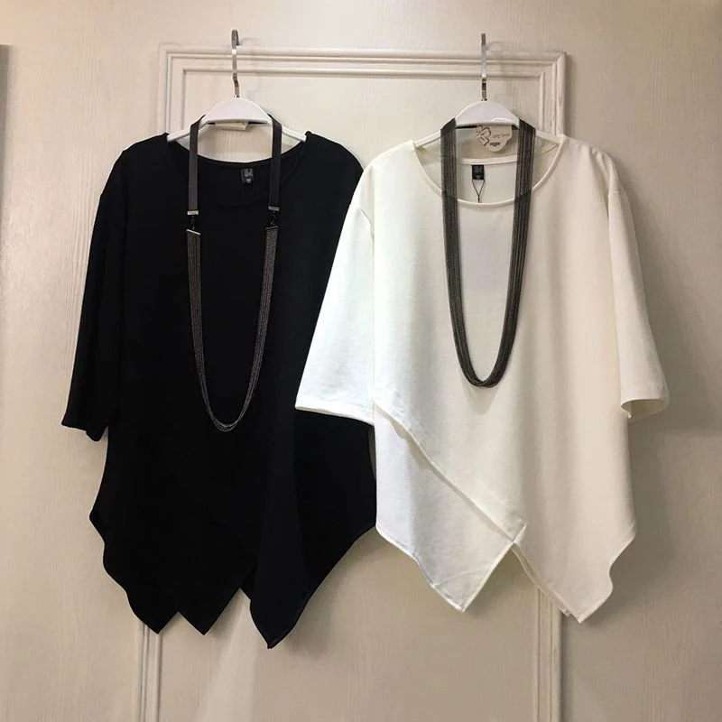 

plus Size Loose Casual Korean Style Women's T-shirt Half Sleeve Summer Fashionable Top Asymmetric Design Comfortable Fit