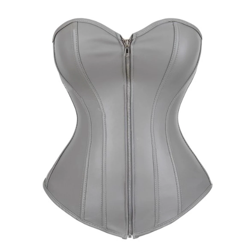 Faux Leather Corset Top Overbust Women Zipper Waist Trainer Bustier Vintage Corselet Nightclub Sexy Korsett Lingerie Strapless