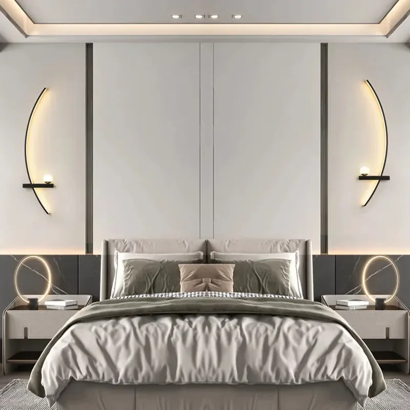 Modern LED Lights Wall Lamp Minimalist Bedroom Lamps Curve Wall Decoration Sconce Home Indoor Background Nordic Lighting Fixture