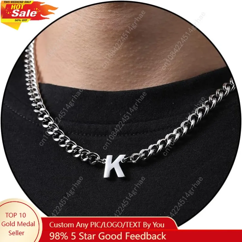 

DuoDiner Stocking Stuffers Christmas Gift- Initial A-Z Cuban Link Chain Necklaces for Men Boys Letter Pendant Stainless Steel 6.