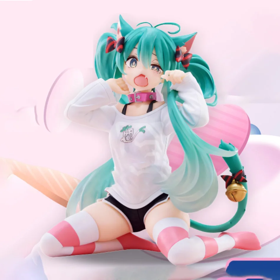 12CM Kawaii Anime Cat Ears Pajamas Action Figure Sitting Posture PVC Model Toy Doll Decor Collectible Gift