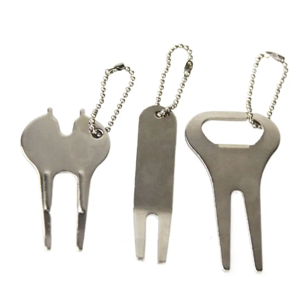Portable Zinc Alloy Divot Repair Tool with Bead Chains clean groove Golf Pitchfork lightweight Metal Golf Green Fork Golfer Gift