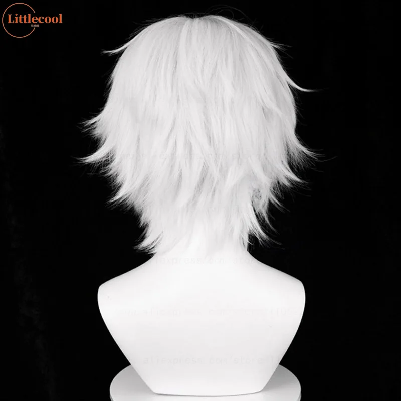 High Quality Kaneki Ken Cosplay Wig 30cm Short Silver White Fluffy Men Heat Resistant Synthetic Anime Wigs + Hairnet image 4