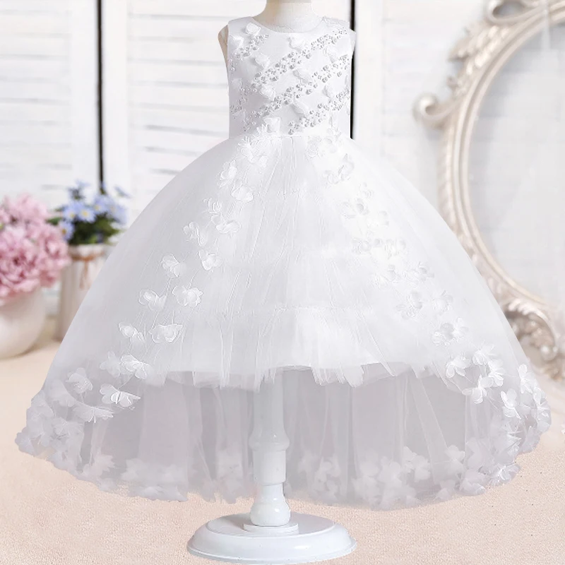 New Flower Girl Pearl Wedding Dress Tuxedo Princess Dress Suitable for Girls\' Elegant Birthday Party Christmas Dress 4-12 Years