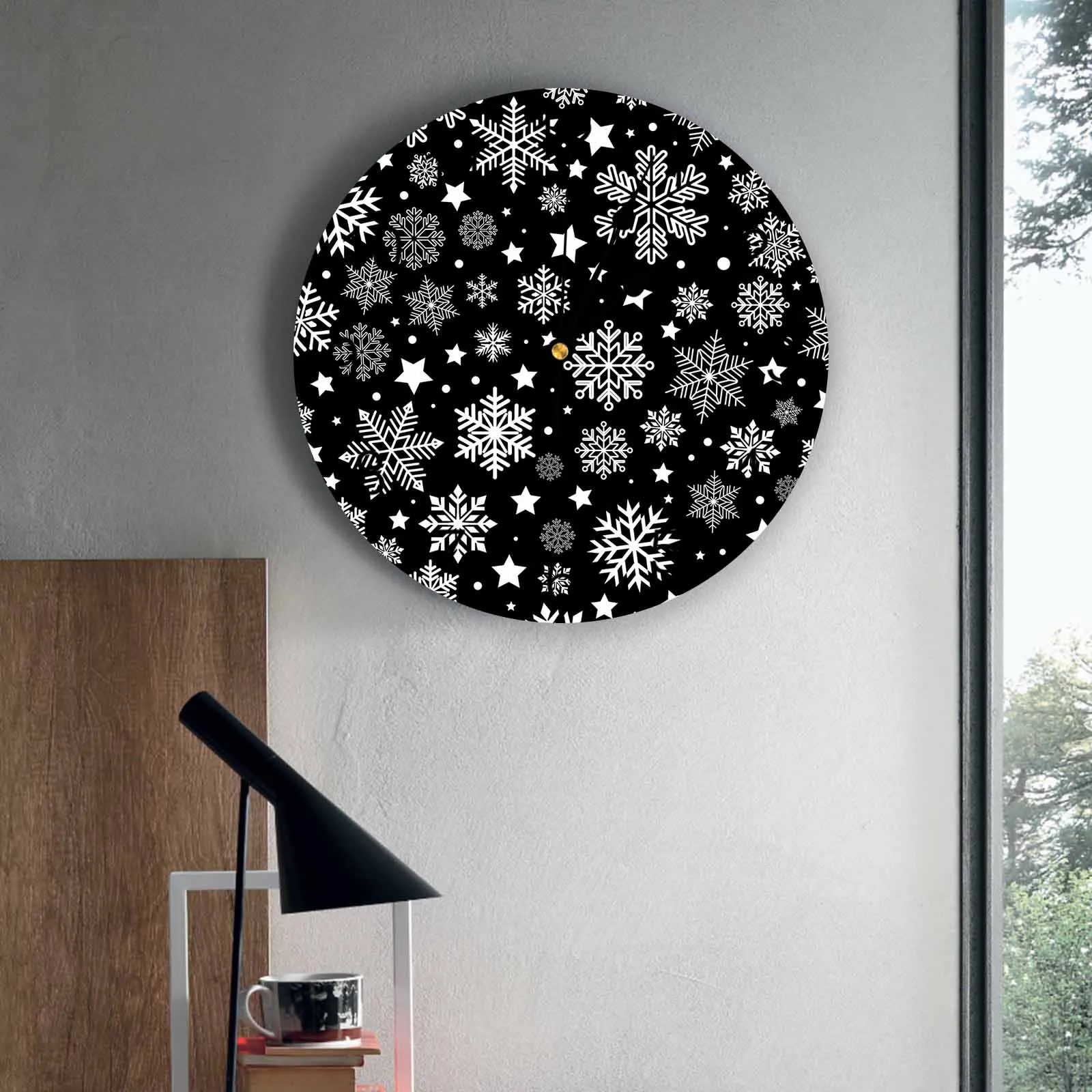 

Bedroom Wall Clocks Black Snowflakes Tile Pattern Living Room Clocks Ornaments Baby Room Study Mute Wall Clocks