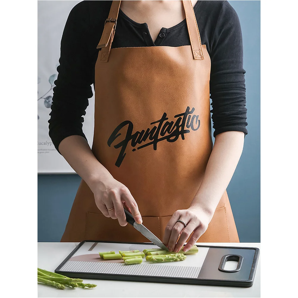 مريلة مطبخ مقاومة للماء ومضادة للزيت باللون البني الرائع بدون أكمام، تصميم للمطبخ برقبة معلقة، بسيط #3