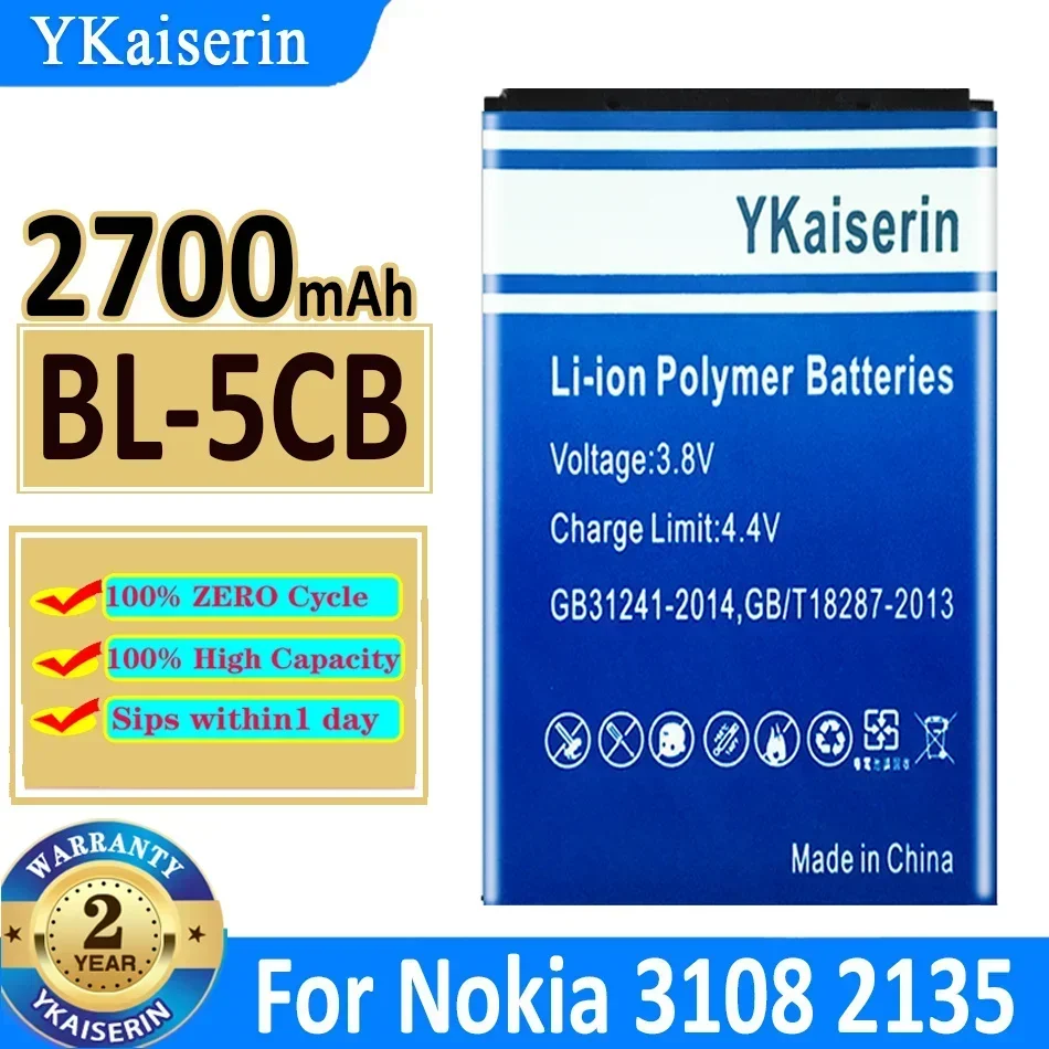 2700mAh YKaiserin Battery BL-5CB For Nokia 3108 2135 6086 6108 6230 6820 7610 N72 N91 100 101 103 105 109 111 113 1000 1282