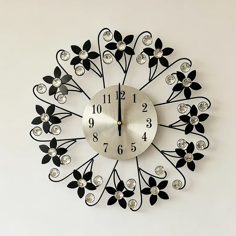 for Creative 38cm Wrought Iron Metal Wall Clock Quartz Living Room Home Decoration Watch Amazon Cross Border Wholesale