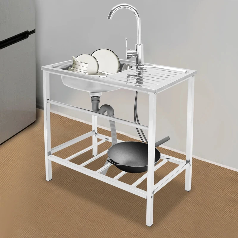 Utility Laundry Stainls Steel Fretanding Kitchen Single Bowl Sink xxcm Hand Washing Station