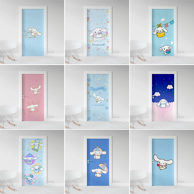 

Door Stickers Cute Cartoon Cinnamoroll Children's Room Decoration Wooden Door Renovation Adhesive Stickers Bedroom Living Room