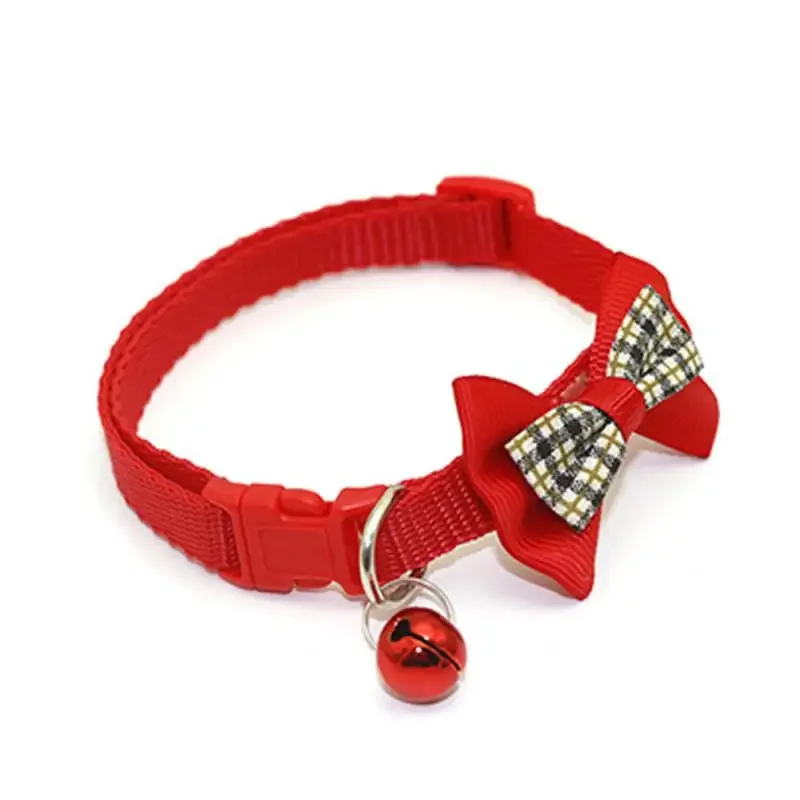 Collier artificiel astique et Réglable avec Cloche pour Chien et Chat, Accessoire à Carreaux Mignon, de Couleur Rouge, avec Ceinture, pour Animal de Compagnie