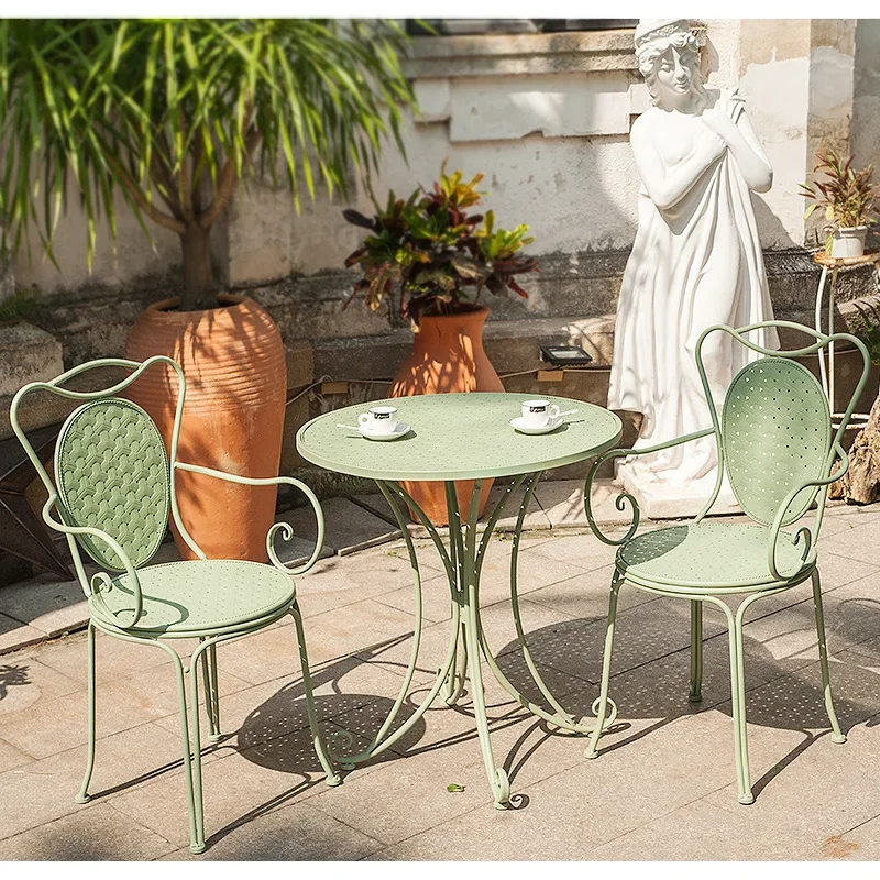 HYS Country-style balcony indoor iron table and chairs café colorful minimalist coffee table table leisure three-piece  outdoors