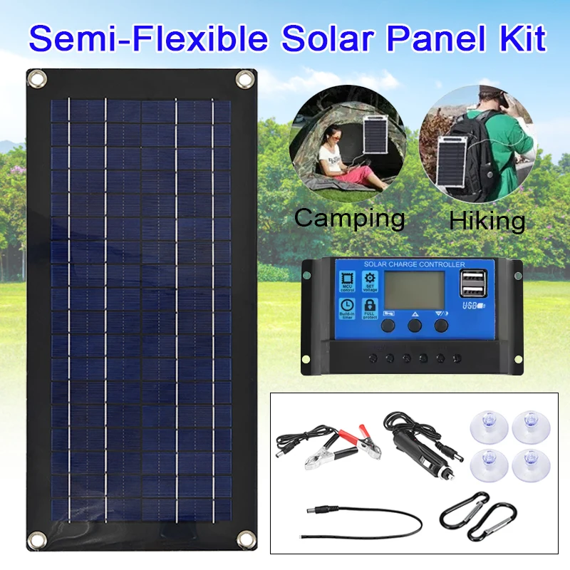30W Portable Waterproof Polycrystalline Semi-Flexible Solar Panel Kit 30A 18V Charge Controller Solar Charging For Outdoor RV
