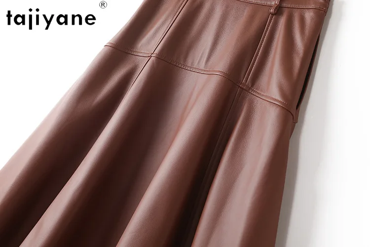 TAJIYANE Genuine Leather Skirt Woman A-line Umbrella Skirt Sheepskin Women's Skirts Elegant Skirt for Women Юбка Side Pockets