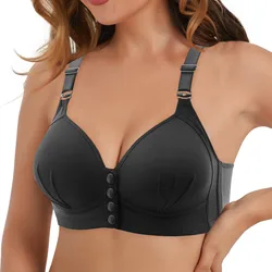 Women's New Large Front Button Bra Breastfeeding No Steel Ring Gathering Side Fold Thin Cup Womens Bras Comfortable Wide Band