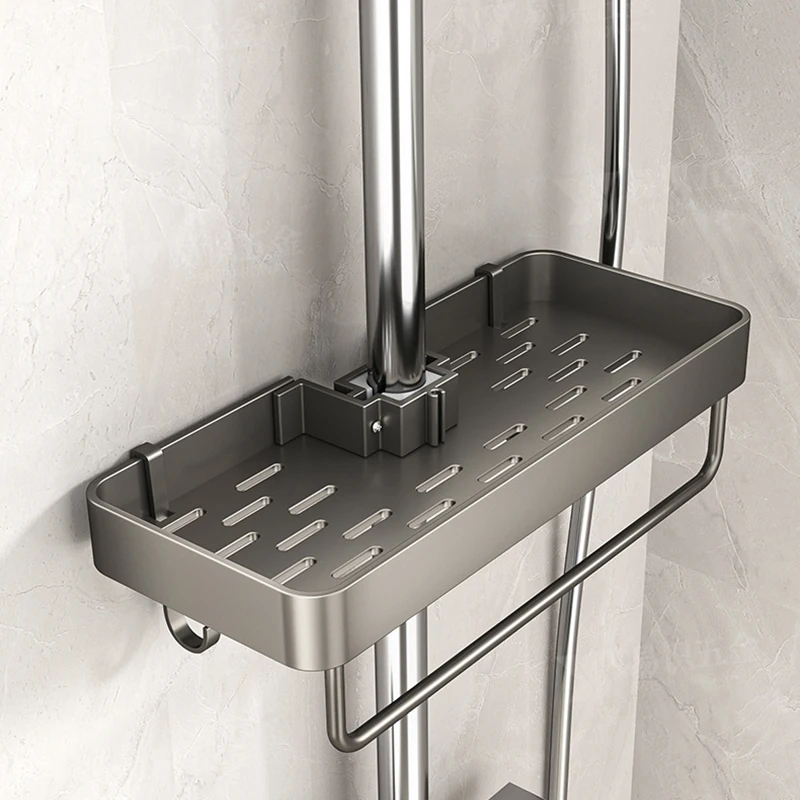 

YM No-Drill Installation Bathroom Showerhead Storage Rack Tray Rain Shower Rod Holder Lift Bracket for Bathroom Organization