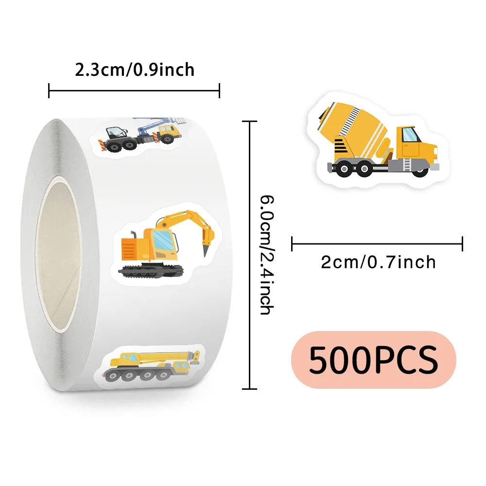 

500PCS Cartoon Engineering Car Roll Sticker Fun Decorative Graffiti Waterproof Decal Kids Toy DIY Scrapbook Laptop Luggage Book