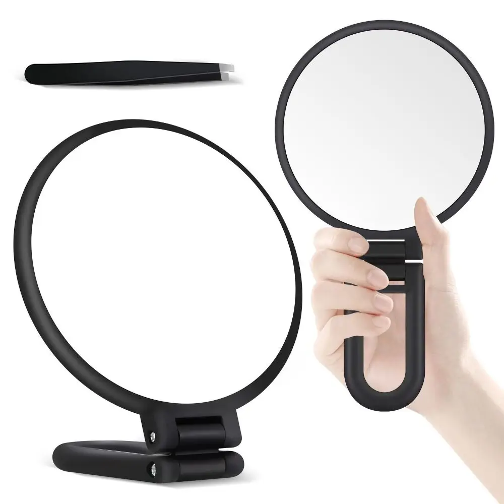 

Portable 2X/5X/10X Magnifying Handheld Mirror Foldable Double Side Cosmetic Mirror Grooming Stand Function Hand Mirror Travel