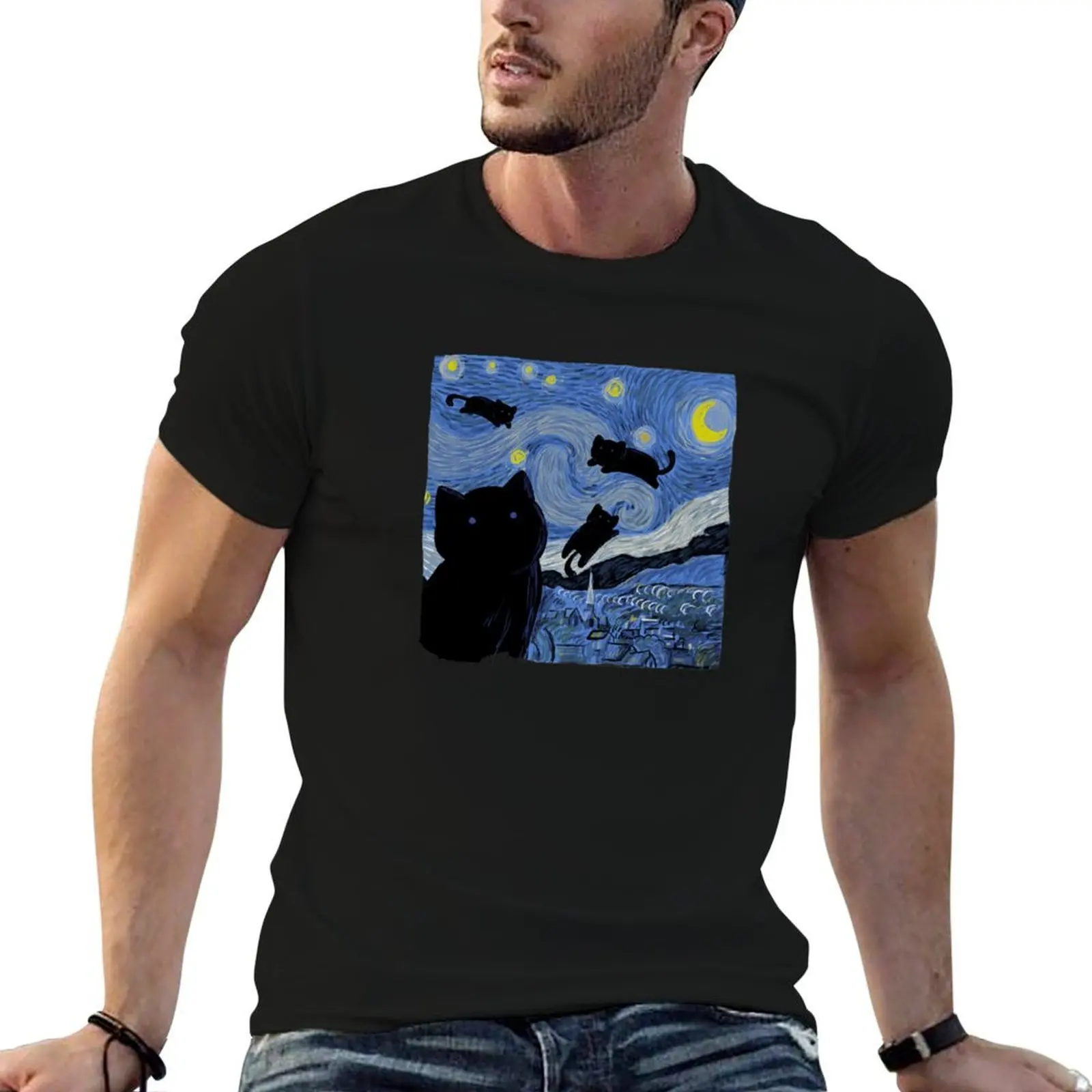The Starry Cat Night T-Shirt tshirts personalised new gifts and t-shirts shirts graphic tee men