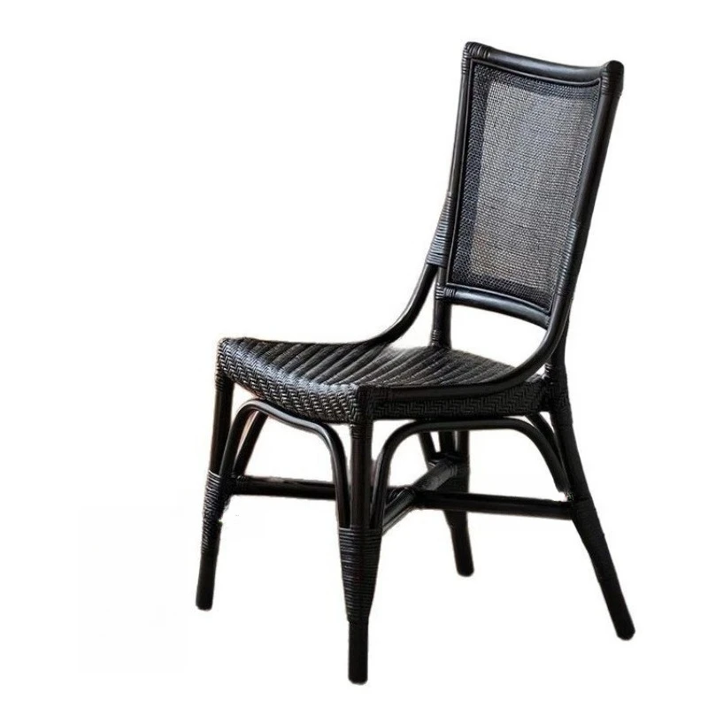 Nordic retro single rattan high back chair, household dining table and dining chair, modern simple small apartment light luxury