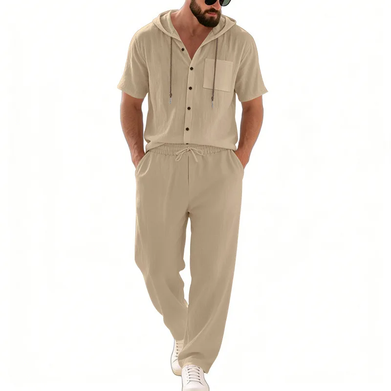 

Men's Casual Set Hooded Shirt Drawstring Pants Two Piece Set Loose Fit Streetwear