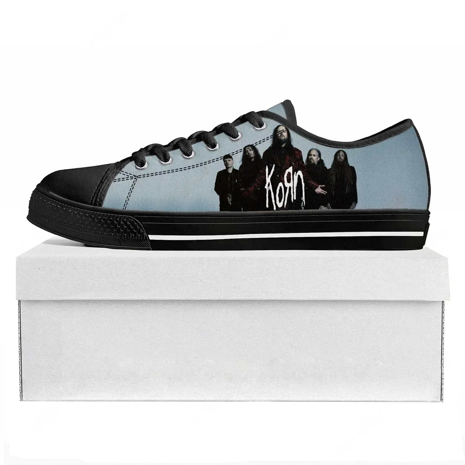 Korn Rock Band Low Top High Quality Sneakers Mens Womens Teenager Canvas Sneaker 3D Print Casual Couple Shoe Custom Shoe Black