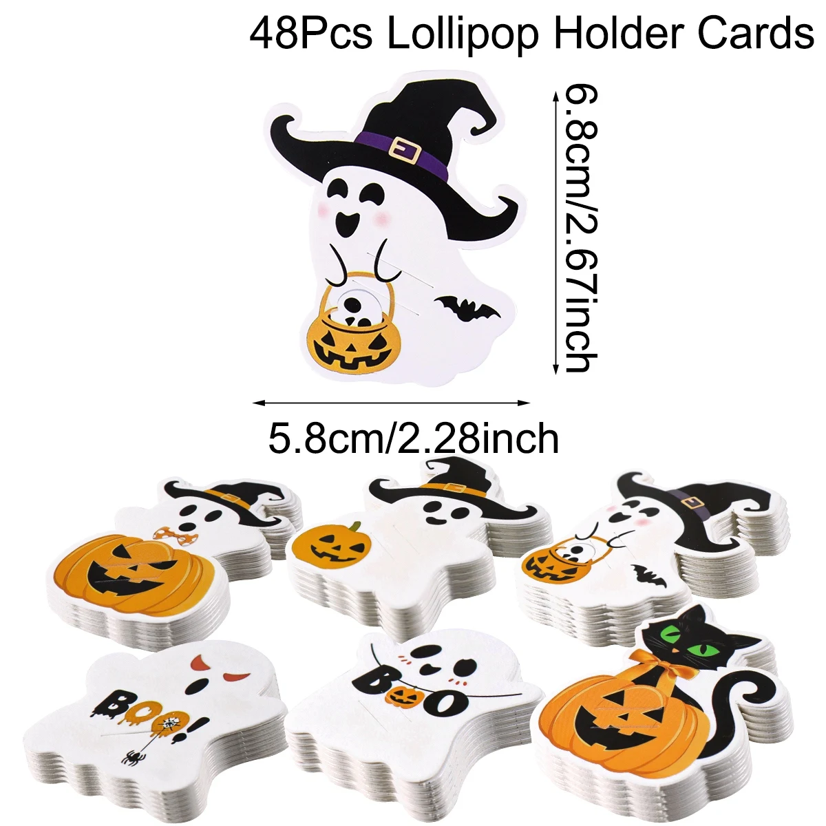 48 Stück Halloween-Lollipop-Papierhalter mit Niedlichem Gruseligem Geister-Design Halloween-Lollipop-Dekorationskarten für Halloween-Party-Zubehör 2026 – Detail 1