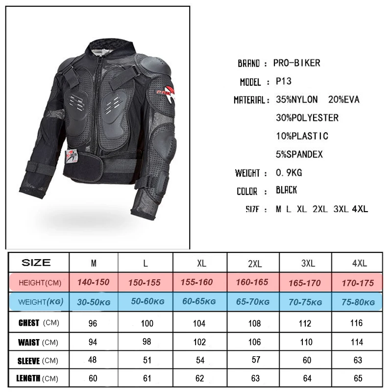 PRO-BIKER Child Motorcycle Armor Jackets Motorcyclist Full Body moto Lady woman racing protection jacket turtle for children