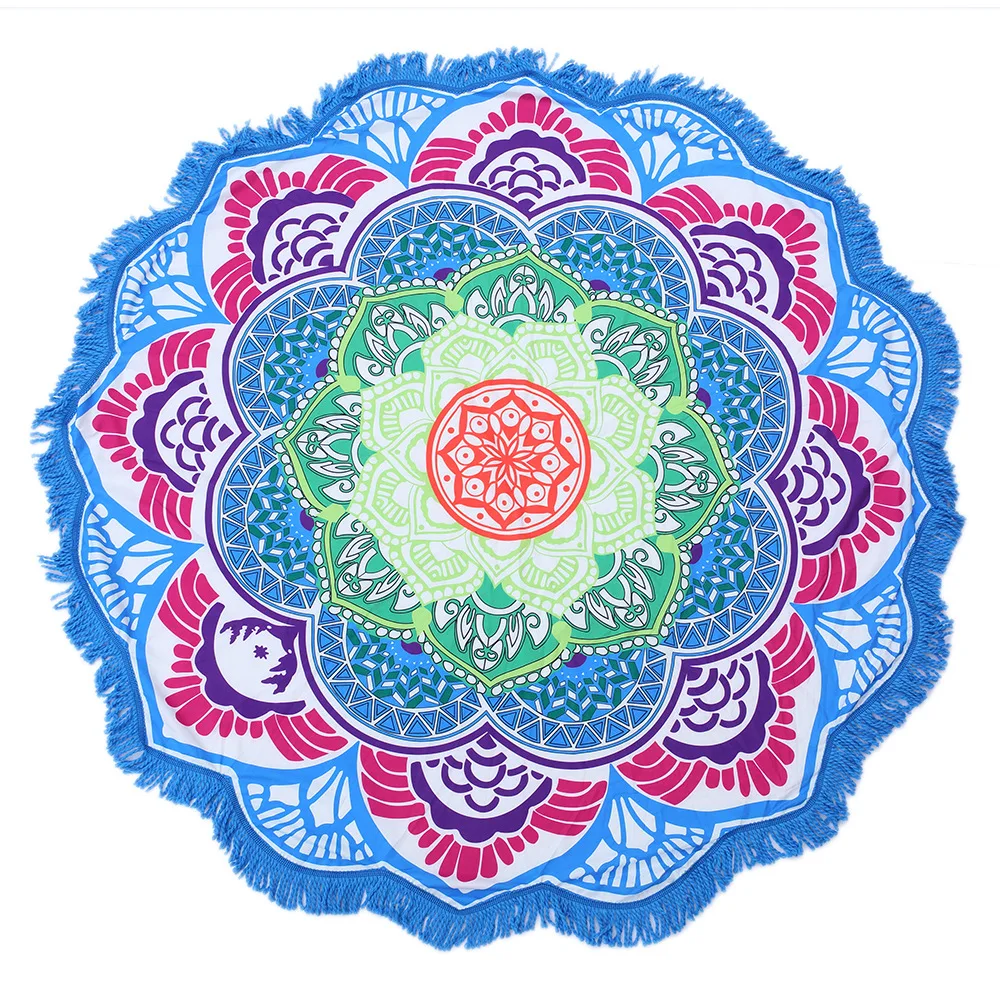 Beach towel cushion hanging ball tassel round bath towel yoga mat Lotus colorful beach towel blanket shawl