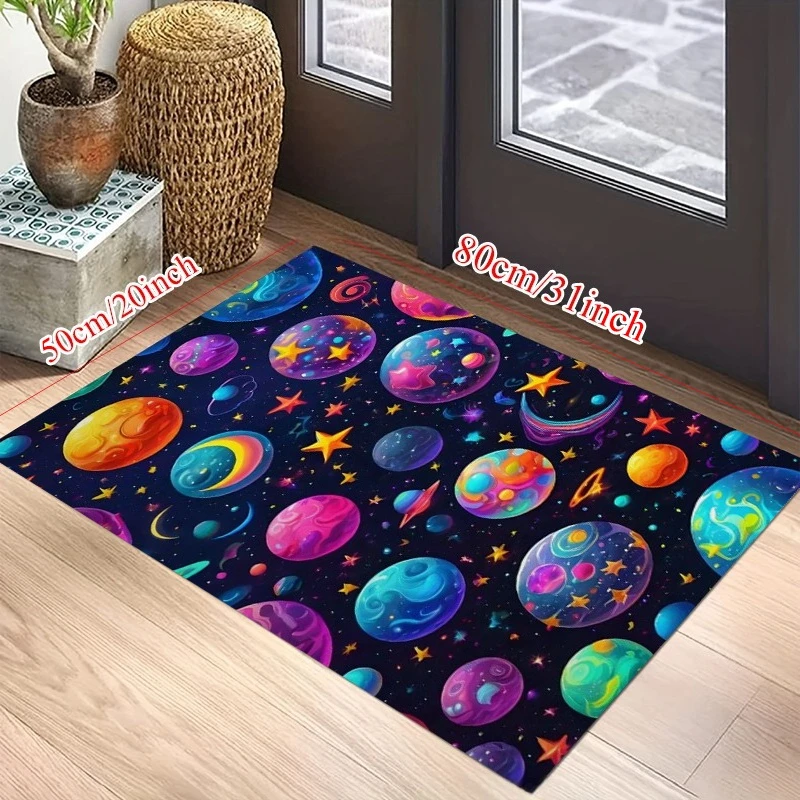 Welcome Mat Colorful Solar System Planets Galaxy Entry Doormat, Space Nebula Non-Slip Rug, Astronomy Lover Decorative Floor Mat
