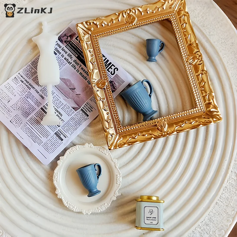 ▶ 1 قطعة دمية الفرنسية الرجعية البسيطة عالية القدم الإغاثة علامة فنجان القهوة مع مقبض مصغرة المشهد الديكور الراقية الجذعية أكواب