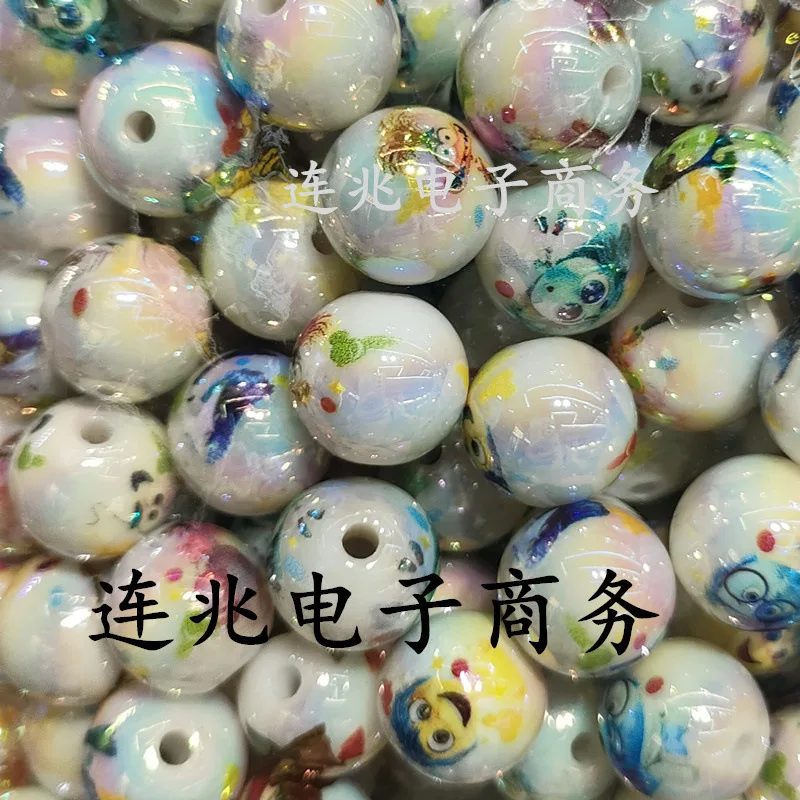 5pcs figure cartoon anime acrylic beads white background printed beads for diy jewelry making bracelets materials