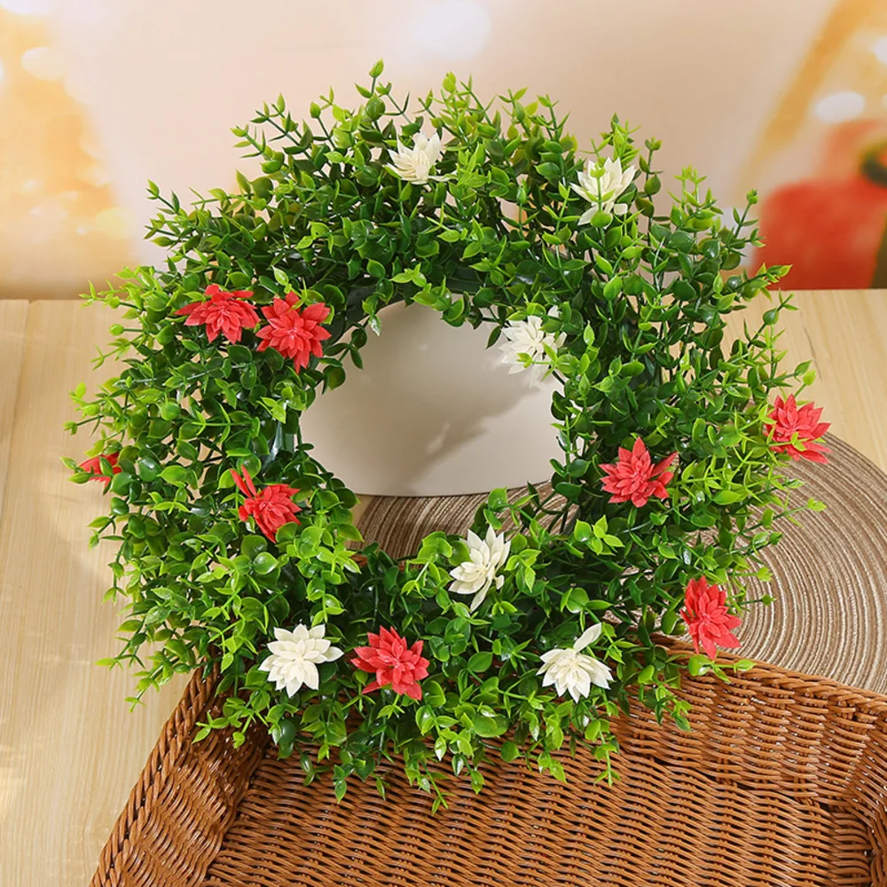 Spring Wildflower Wreath PE Plastic Hanging Ornament For Garden Fence Front Door Home Floral Decoration