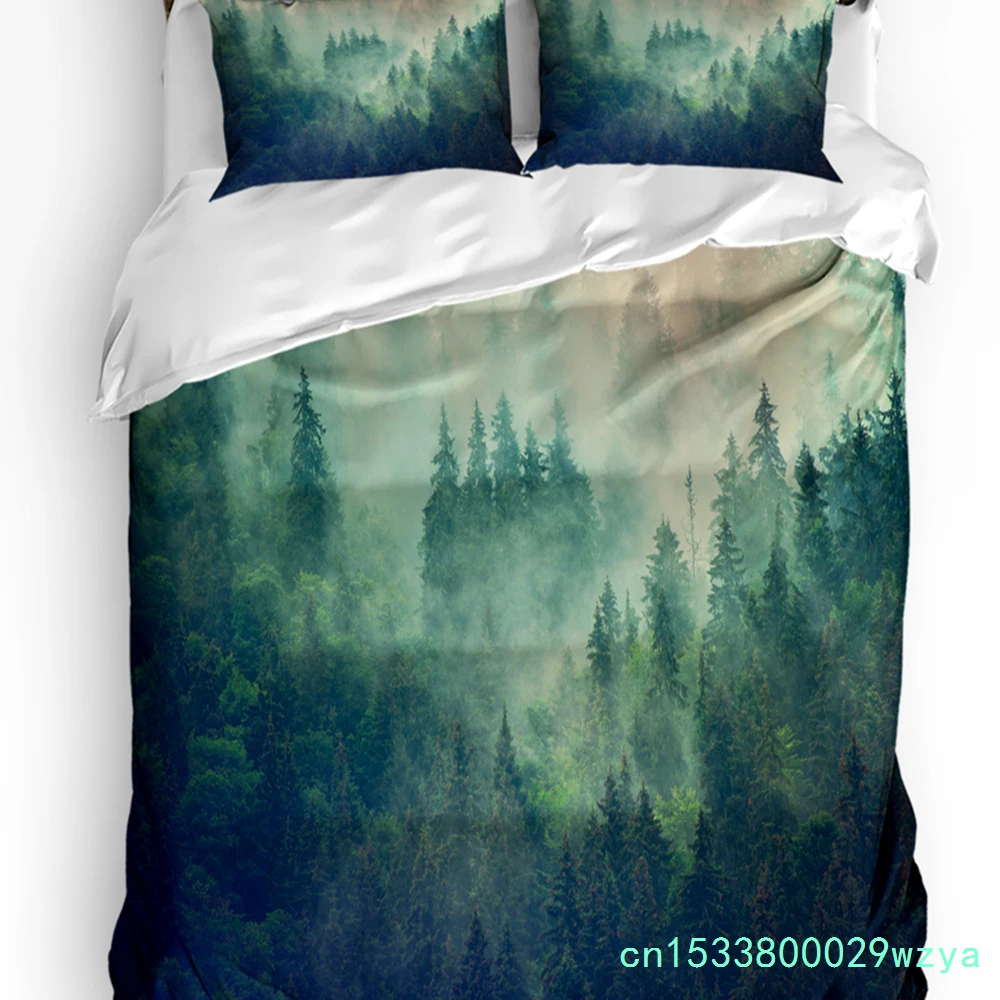 Misty Mountains Forest Bedding Set 3pcs Boys Girls Duvet Cover Pillowcase Kids Adult Quilt Cover Double Bed Set Home Textile