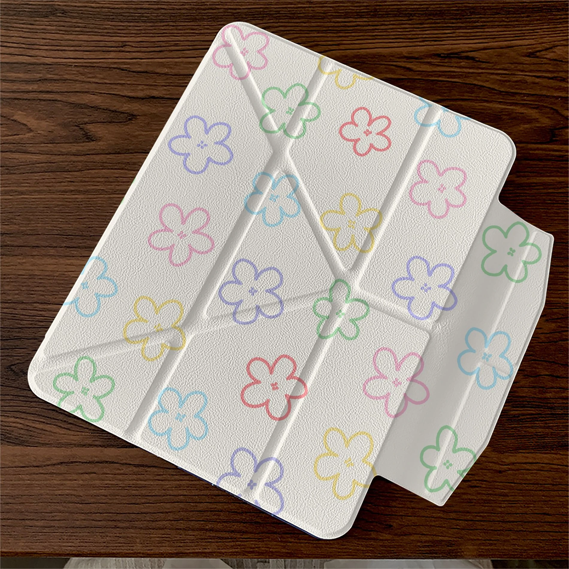 Cute Line Flower Tablet Case For iPad Pro 11 12.9 13 A16 M2 M4 M3 M5 Shell 8.3 9.7 10.2 5/6/7/8/9/10/11th Mini Air 3 4 5 6 Cover