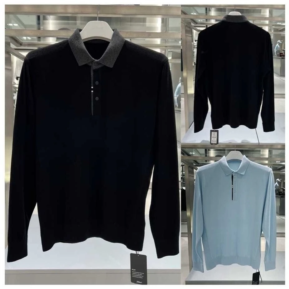 

26 Men's Golf Polo Shirt, Turn-down Collar Knit Long Sleeve, Autumn Winter Warm Elastic Casual Sports Top