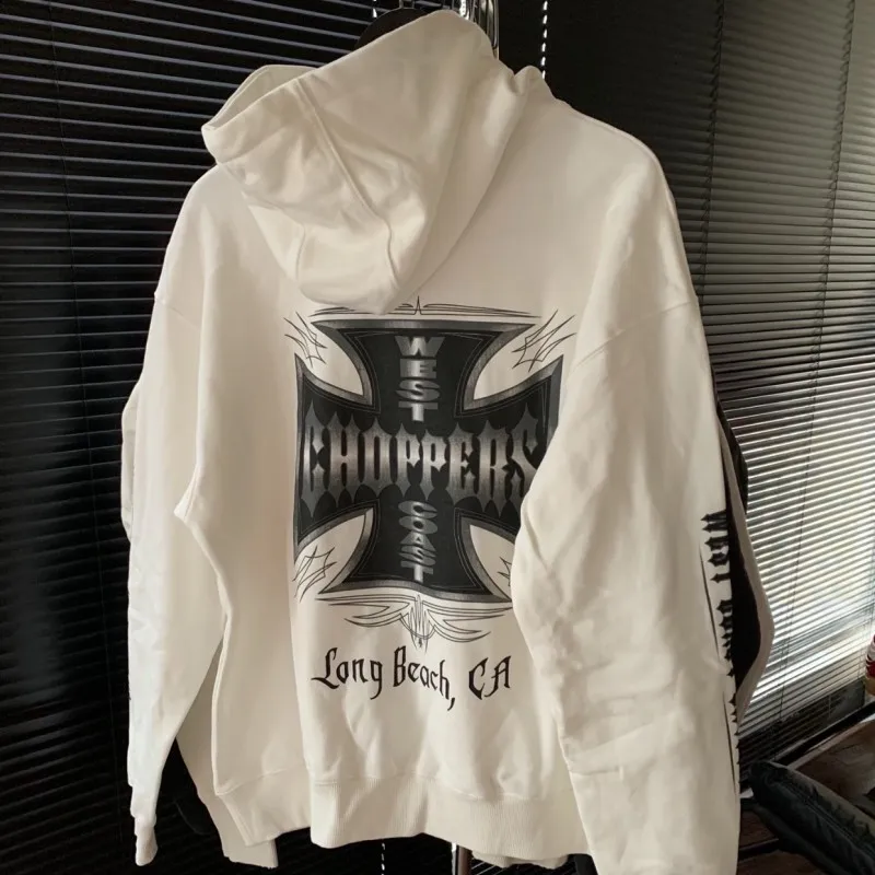 Winter Oversize West Coast Chopper Hoodie Signature Cross Print Logo White Terry Hood Sweatshirt Men Women Loose Street Outfit