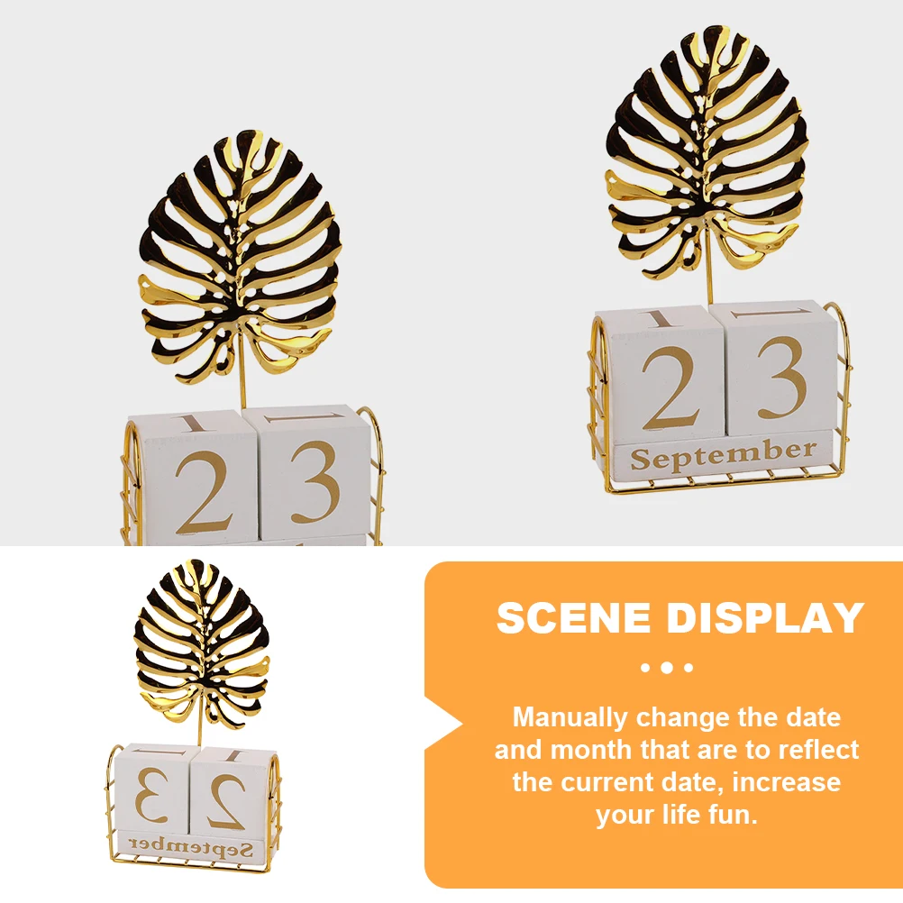 

Wooden Calendar Cubes Desk Blocks Iron Perpetual Date Office Decor Classic Design Manual Date Change