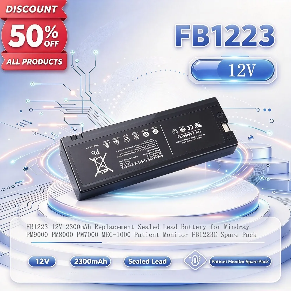 FB1223 12V 2300mAh Replacement Sealed Lead Battery for Mindray PM9000 PM8000 PM7000 MEC-1000 Patient Monitor FB1223C Spare Pack