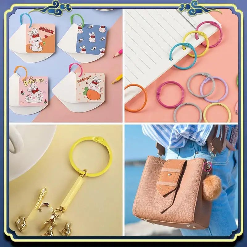 Portable 100PCS Binder Rings Set With 1 Clear Organizer Box - 1 1/5 Inch Colorful Metallic Loose Leaf Paper Rings Set Kit