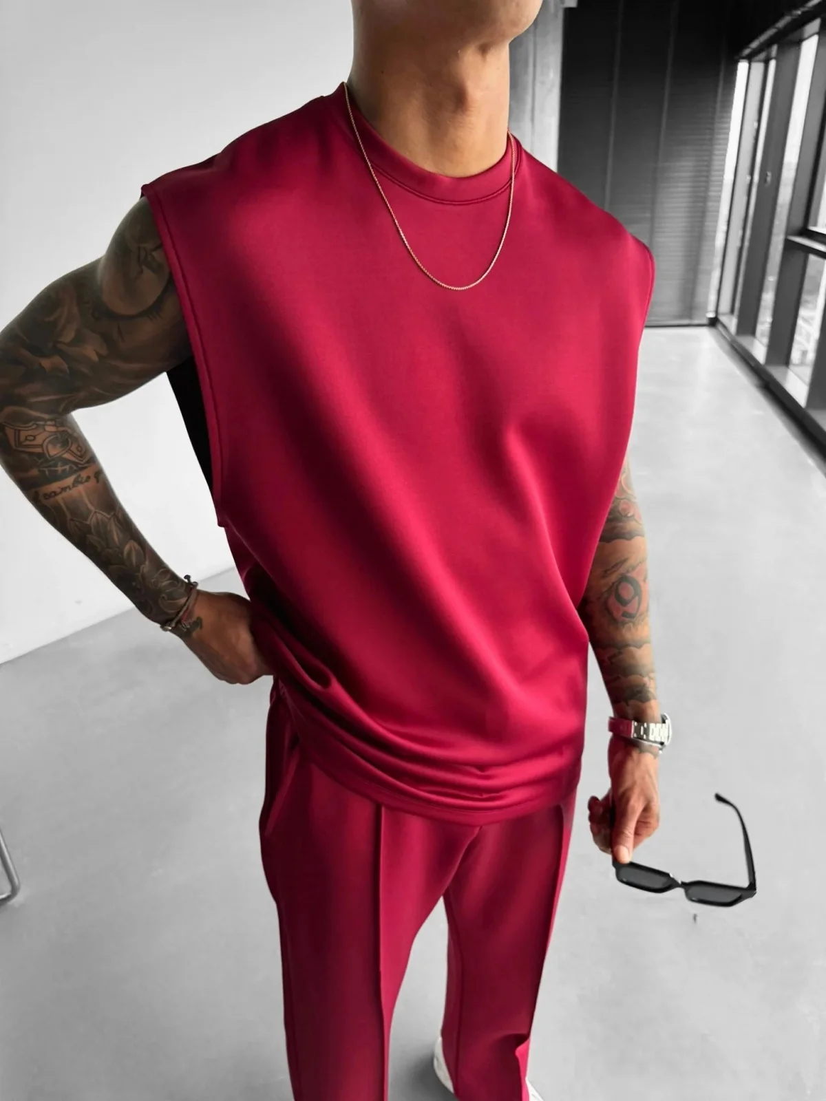 Men 2025 summer new sports casual fashion crewneck vest solid color quick dry loose sports vest