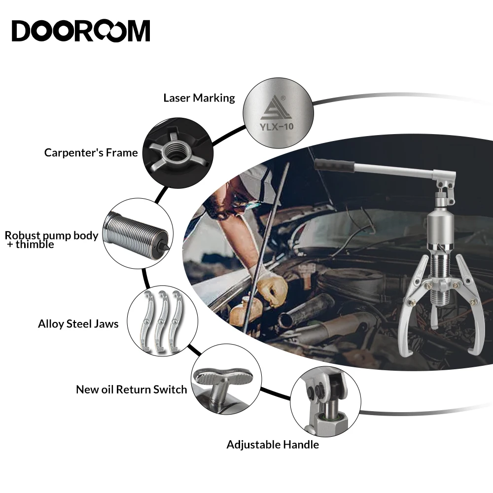 DOOROOM 2 3 Jaw 5/10/20 Ton Hydraulic Gear Puller Wheel Bearing Puller Separator Tools for Garage Repair Shop Herramienta