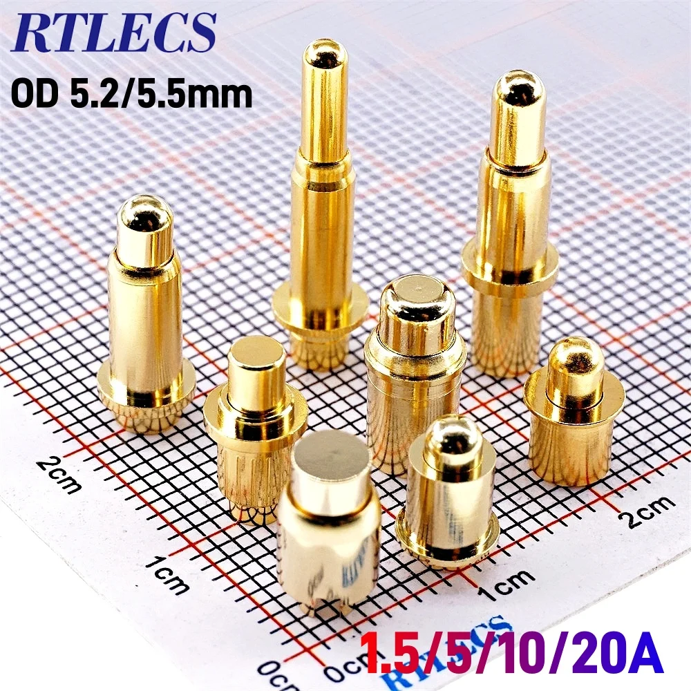 2/5Pcs Spring Loaded Connector Outer Diameter 5.5mm High Current Pogo Pin 1A 2A 4A 5A 20A Battery  Needle Test Probe Gold Plated