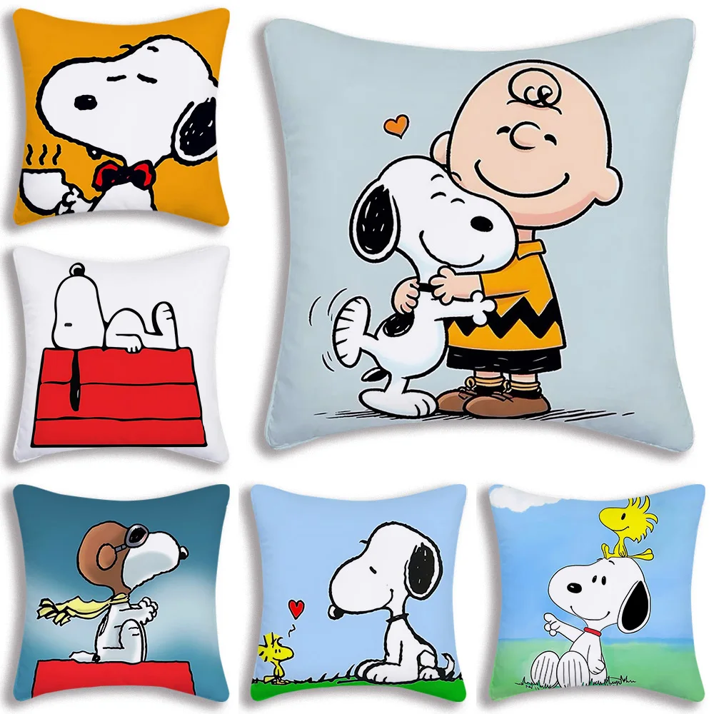 Pillow Covers Kawaii White Puppy&Little Boy Cartoon Sofa Decorative Home Double-sided Printing Short Plush Cute Cushion Cover