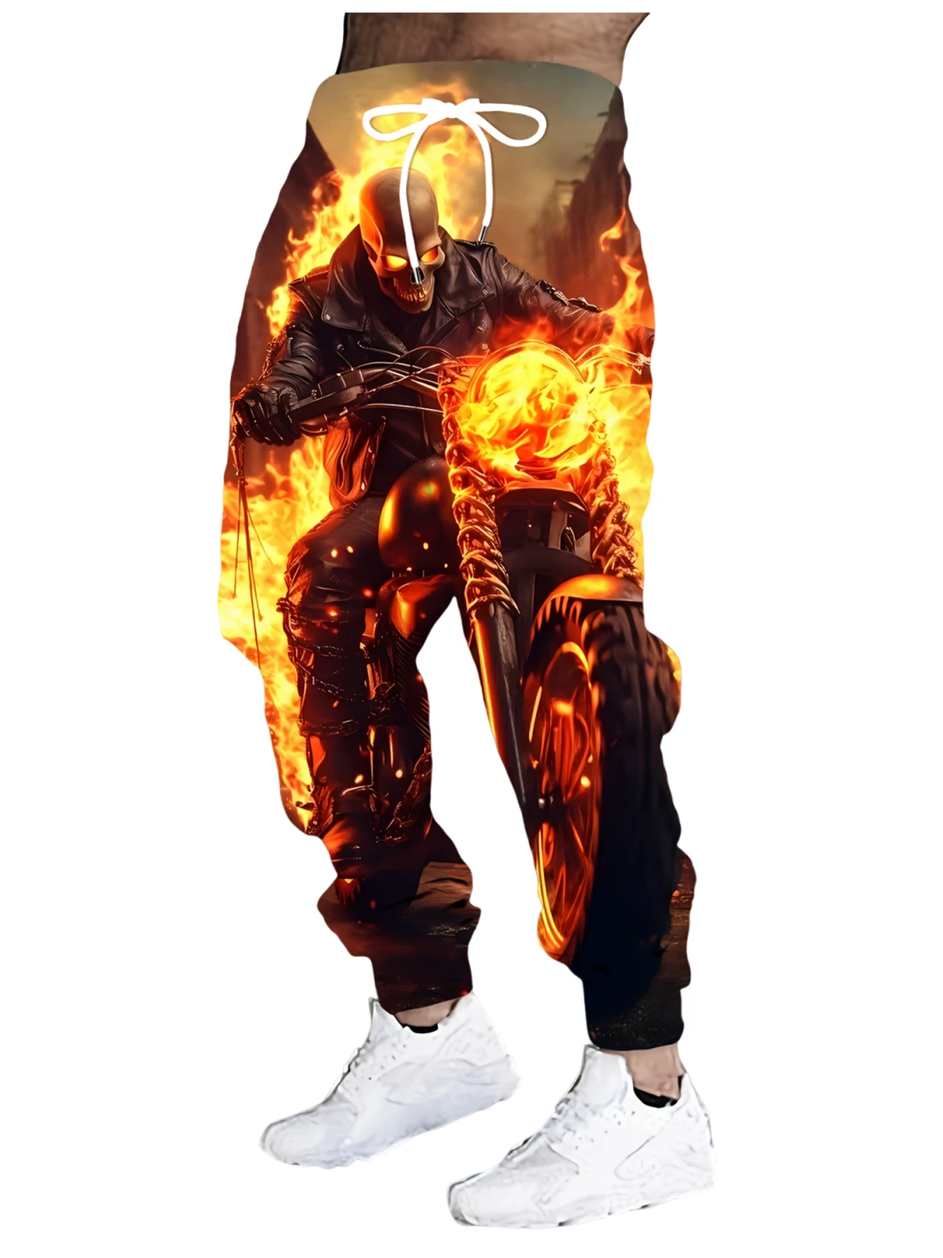 

Новые мужские повседневные брюки с 3D принтом черепа, уличные дышащие брюки, стильные уличные брюки на шнурке, мужские брюки с манжетами