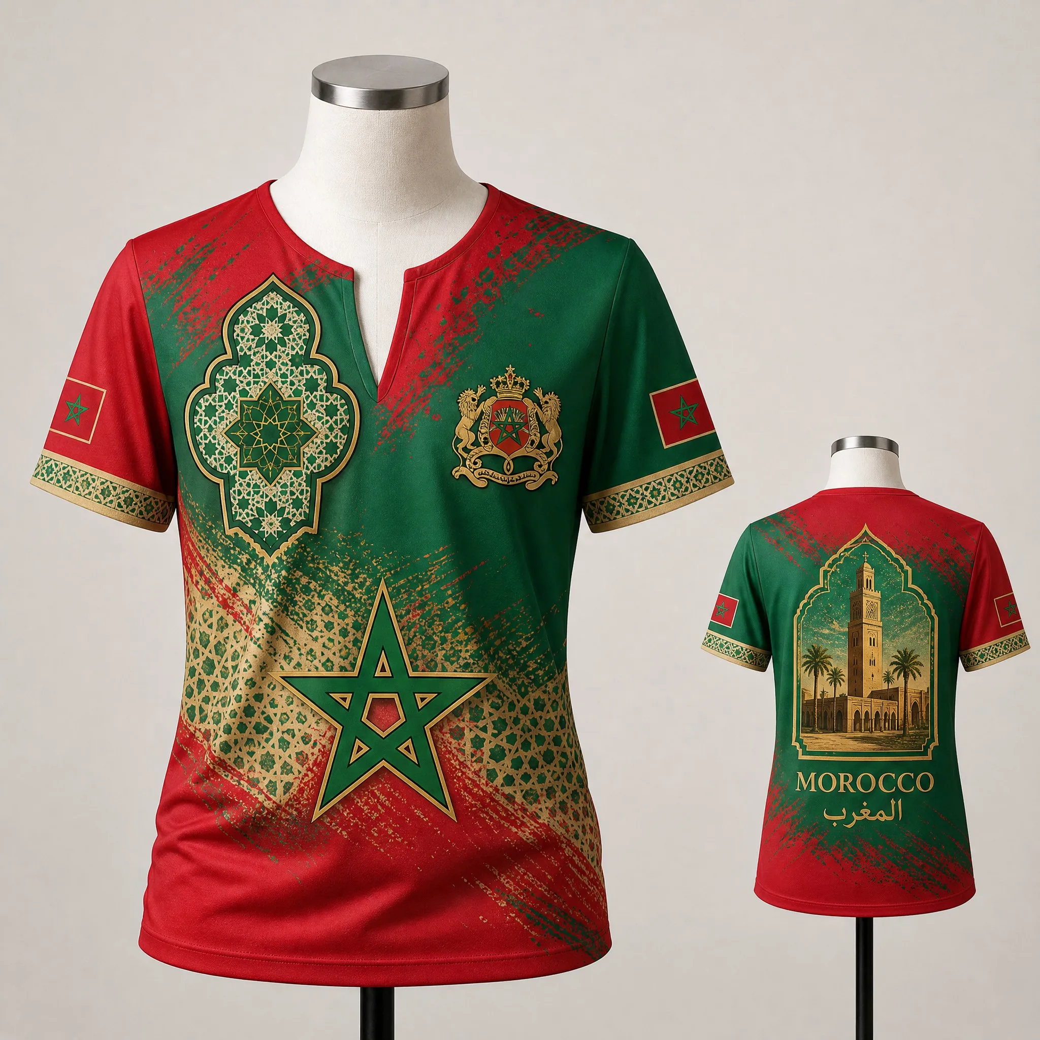 Morocco Womens V Neck Short Sleeve T Shirt Geometric Crest Graphic Casual Summer Tee Mosque Art Streetwear Top Bright Daily Wear