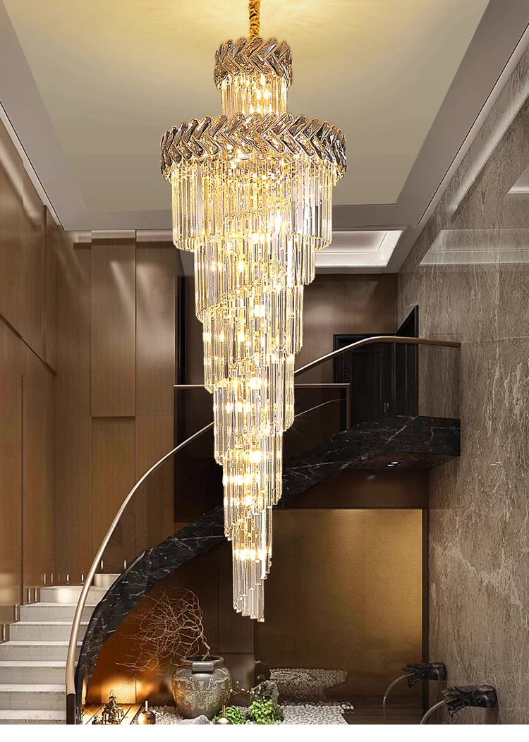 Long Staircase Crystal Chandelier Decorative Villa Hollow Duplex Lights Fixture Hall Living Room Hanging Pendant Light Home
