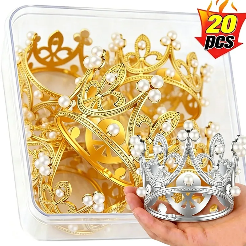 20/1 Stück Mini-Goldperlenkronen für Kinder, Prinzessinnen-Cupcake-Topper, DIY-Geburtstags- und Hochzeitsparty-Gastgeschenke, Tischdekorationszubehör