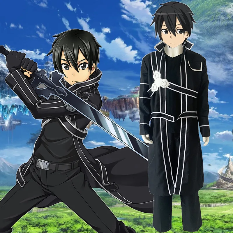 

Sword Art Online Kirito Косплей Костюм Kirigaya Kazuto Черный Фехтовальщик Ролевая Игра Одевание Наряд